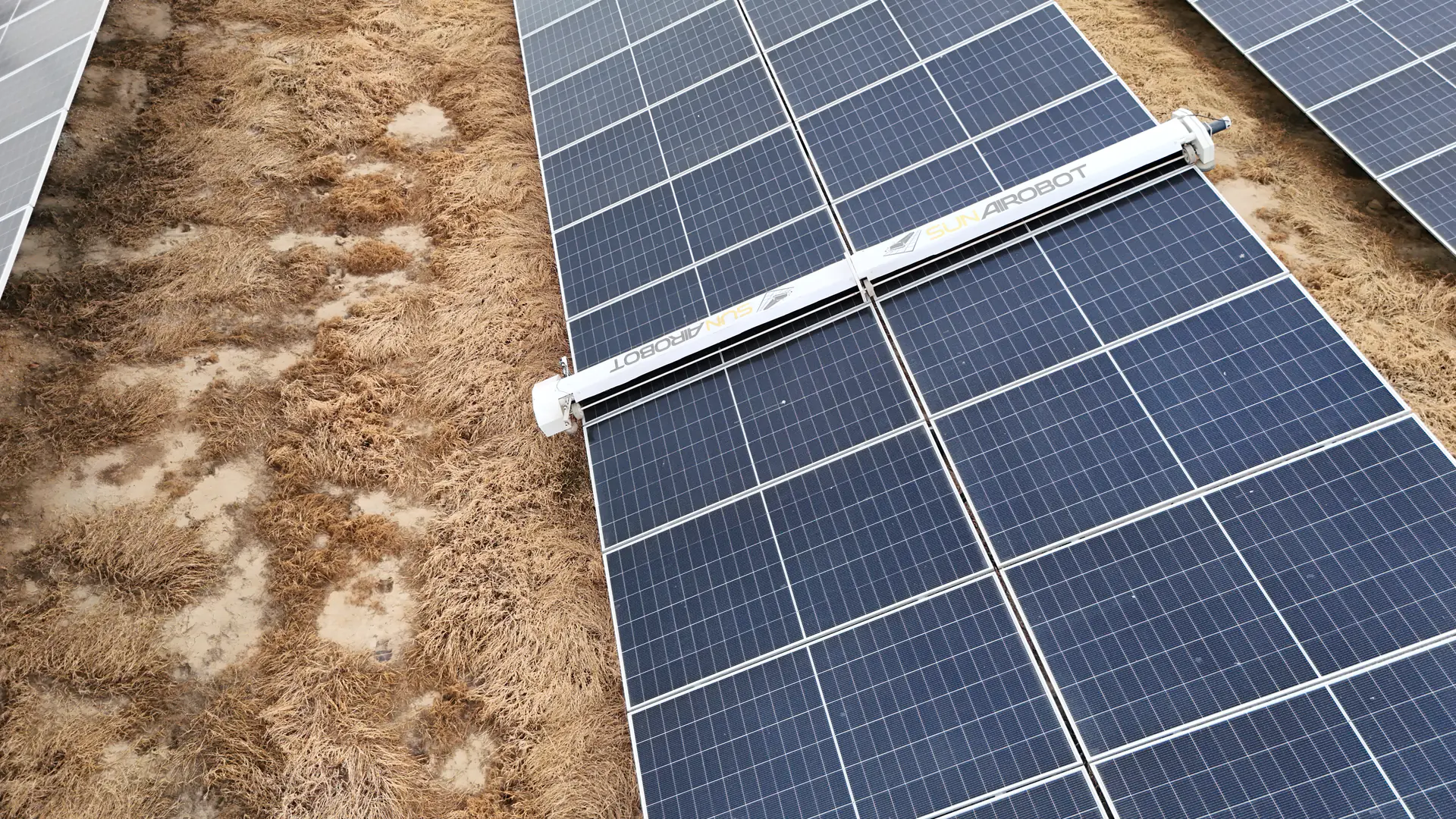SUNAIROBOT cleaning robot working a solar array