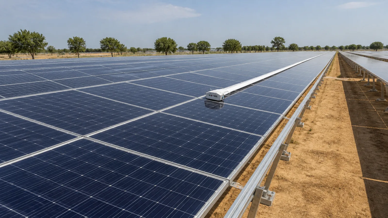 Semi-Automatic cleaner operating along a utility solar table